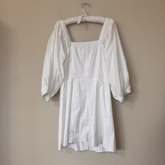 Danielle Bernstein Dress Womens 12 White Puff Sleeve Mini Square Neck Pockets - Picture 6 of 8